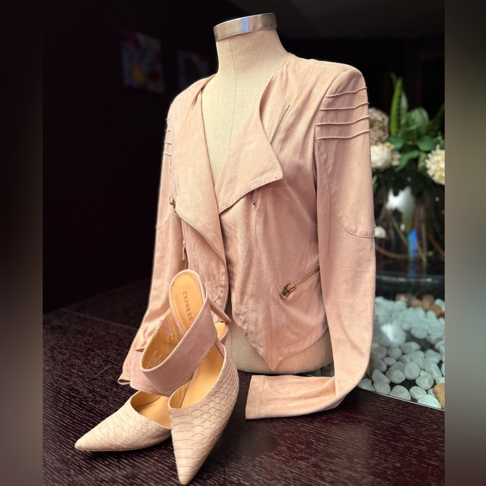 Faux Suede Moto Jacket and Mules Set